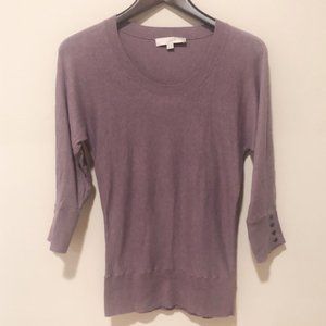 LOFT Lavender Scoop Neck Button Sleeve Sweater